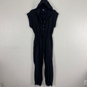 Daily Practice Black Hooded Jumpsuit‎ cotton viscose straight leg black #cc